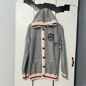Roots Canada 1973 Women’s Gray Button-Up Hoodie Cardigan Sweatshirt Small
